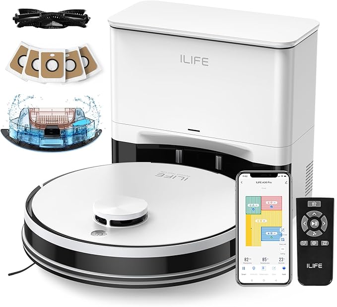 ILIFE A30 Pro Robot Vacuum and Mop with Self-Emptying Station (White)
