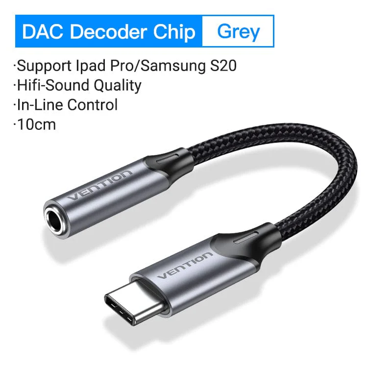 Vention USB-C to 3.5MM Earphone Jack with DAC Adapter 0.1M (Black)