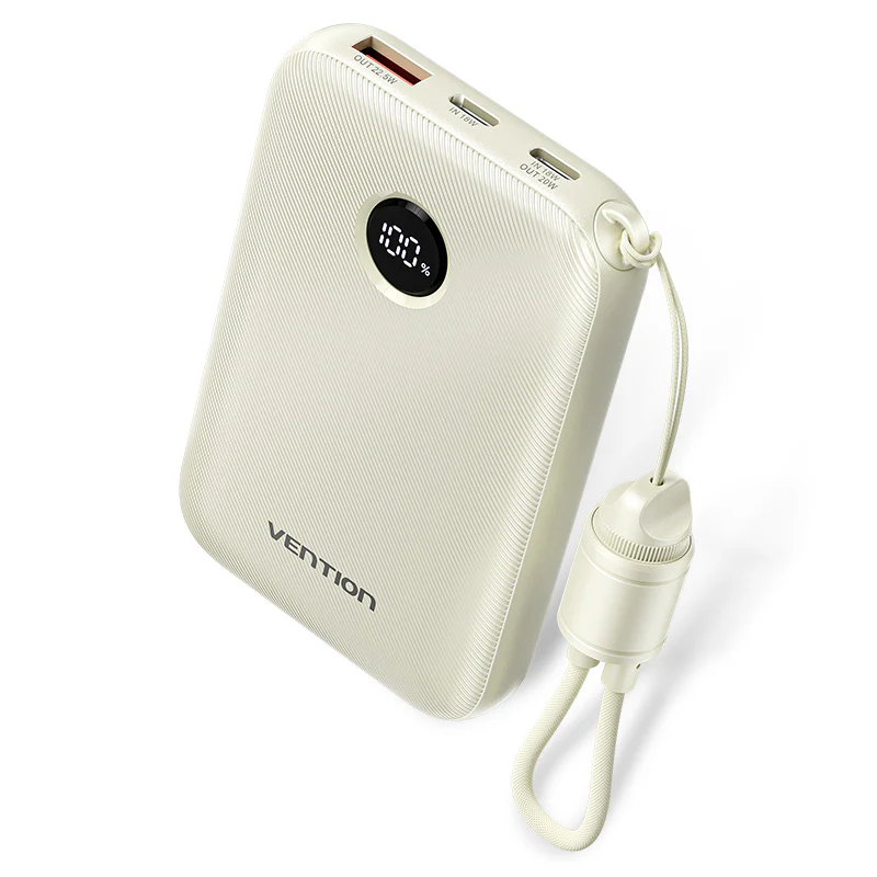 Vention باور بانك 10000mAh مع كيبل USB C-C مدمج (بيج)