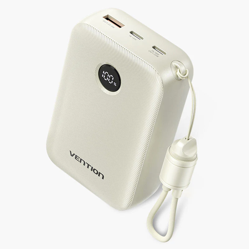Vention Power Bank 20000mAh with Built-in USB-C-C Cable (Beige)