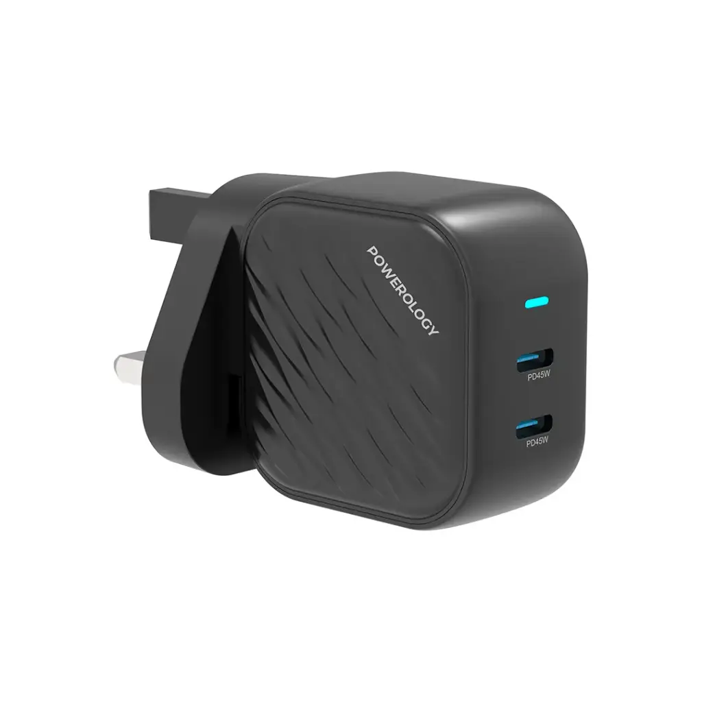 Powerology Gan |Dual-USB-C  Wall Charger (Black)