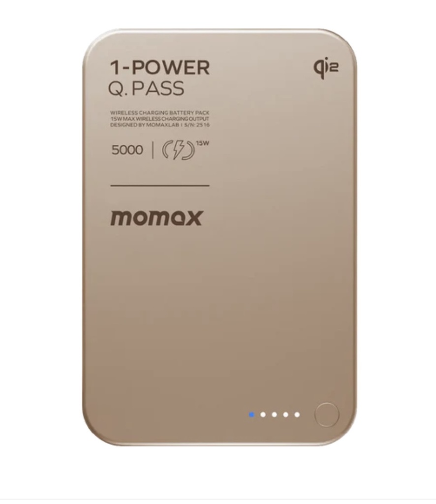 Momax 1-Power Q.Pass 5000mAh Qi2 Magnetic Wireless Battery Pack (Desert Titanium)