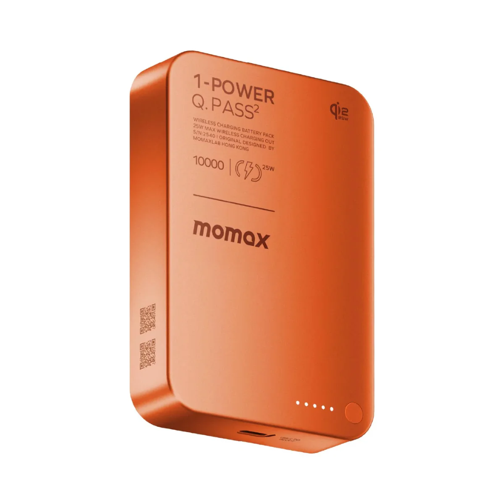 Momax 1-Power Q.Pass2 10000mAh Qi2.2 Magnetic Wireless Battery Pack (Orange)