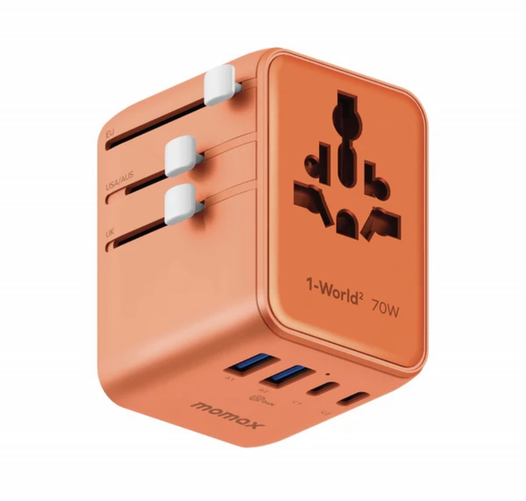 Momax 1-World² Universal 5-Port Travel GaN Charger 70W with Dual AC (Orange)