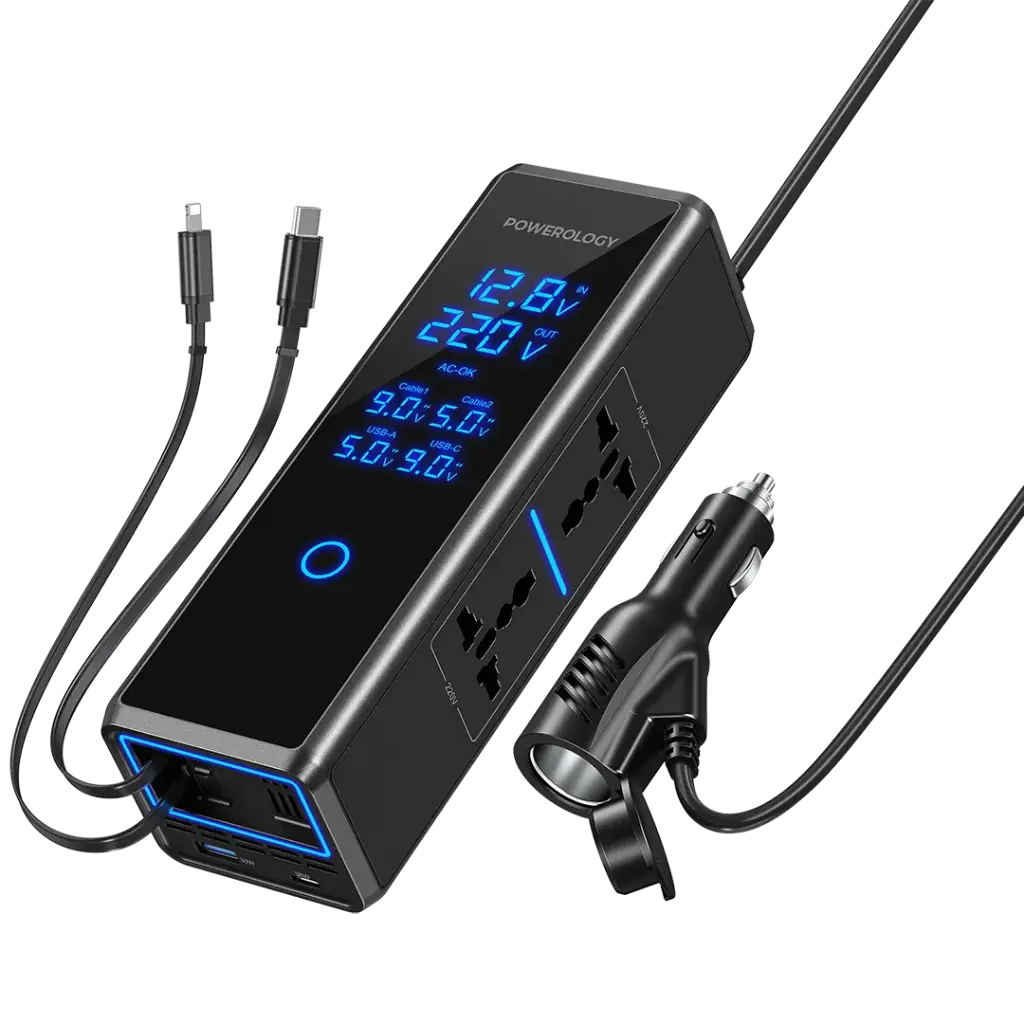 Powerology 300W  | x2 AC Socket Car Power Inverter (Black)