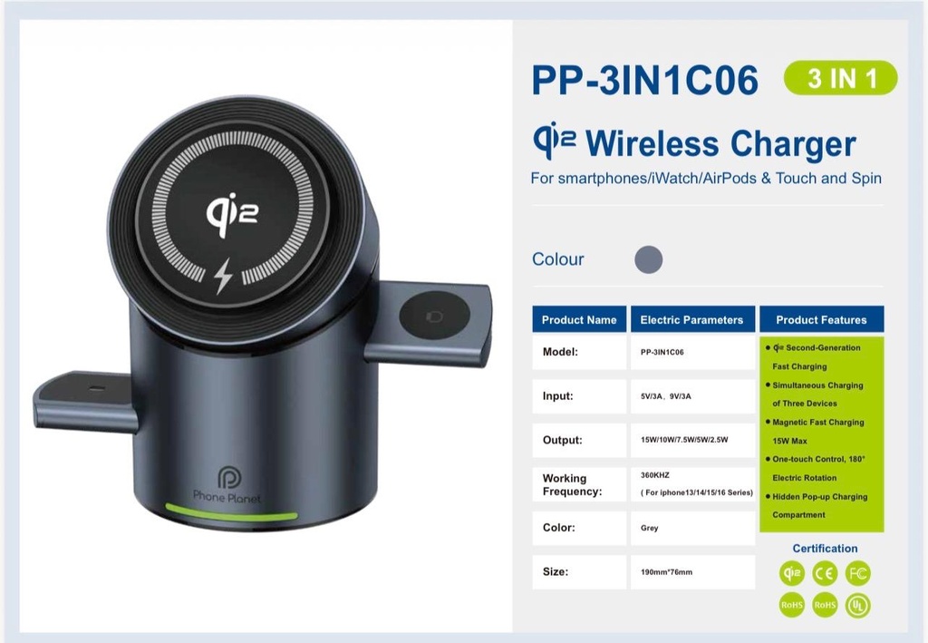 Phone Planet Universal Magnetic Wireless Charger 3-IN-1