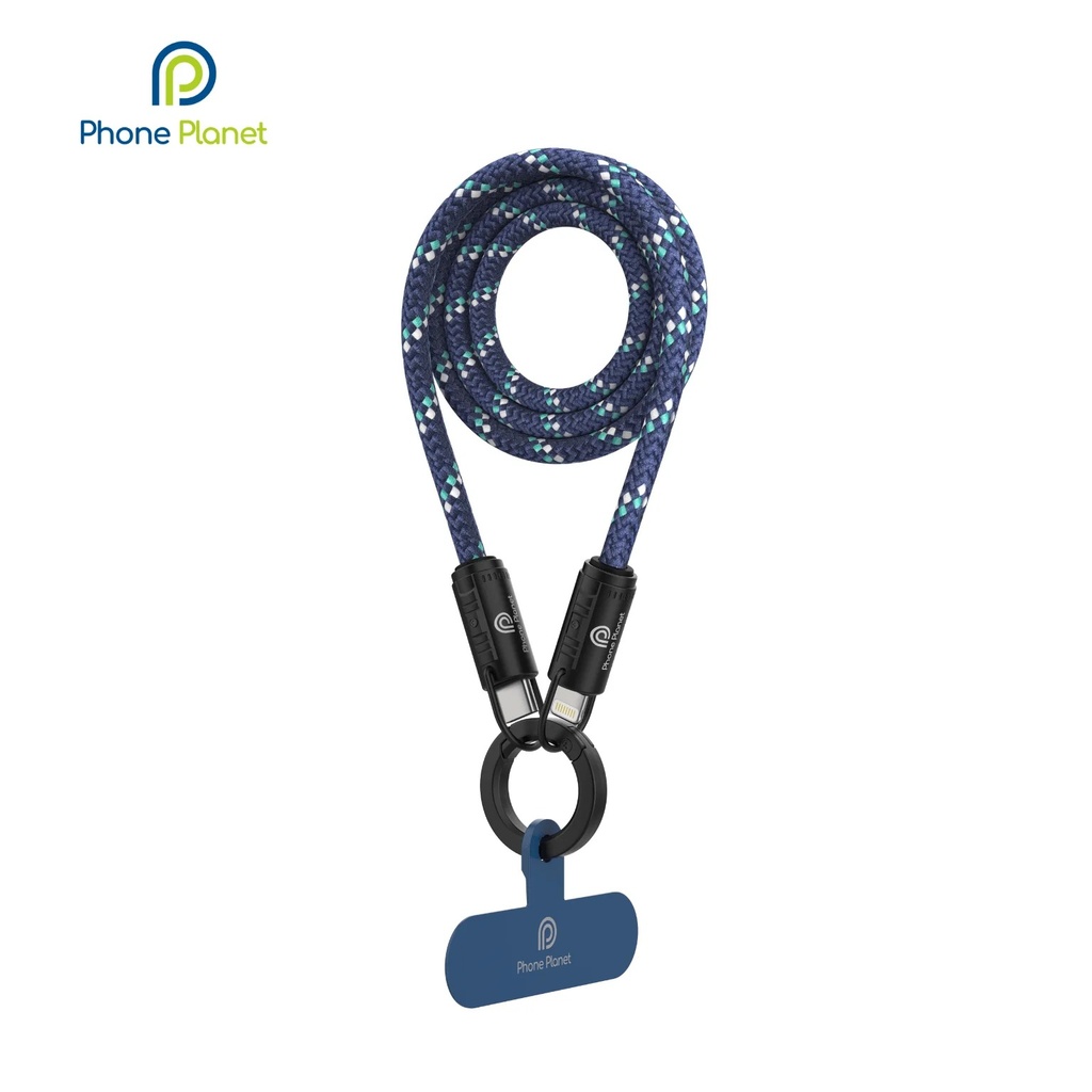 Phone Planet 2 IN 1 Phone Lanyard Data Cable 60W Type-C to Type-C (Blue)