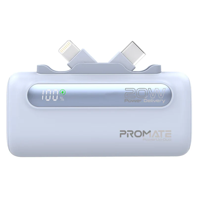 Promate Dual Folding USB-C & Lightning Power Bank 5000mAh (Blue)