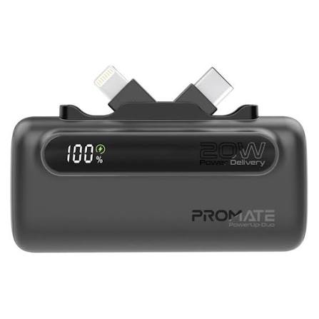 Promate Dual Folding USB-C & Lightning Power Bank 10000mAh (Black)