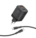 Promate 25W PD Adapter Combo Dual Port with 60W USB-C Cable (Black)