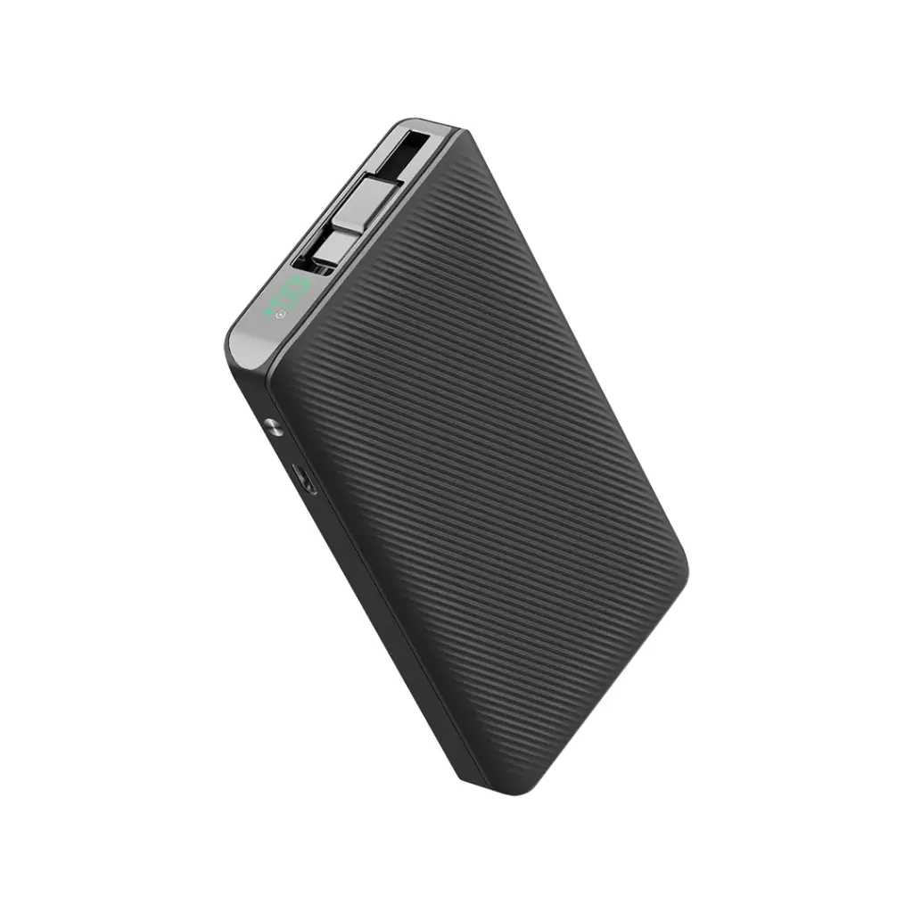 Powerology 10000mAh Retractable Cable Power Bank (Black)