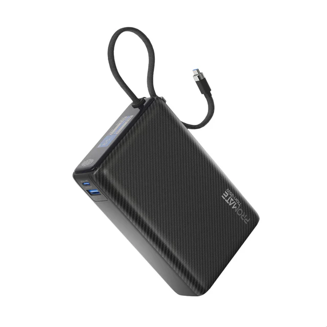 Promate 20000mAh Ultra Compact 35W SuperSpeed™ Power Bank with Built-In USB-C Cable (Black)