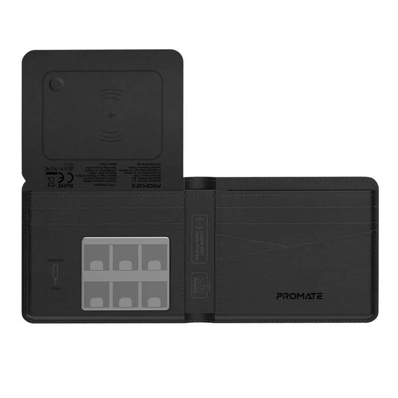 Promate  Slim Leather Wallet with RFID & Smart Tracking  (Black)