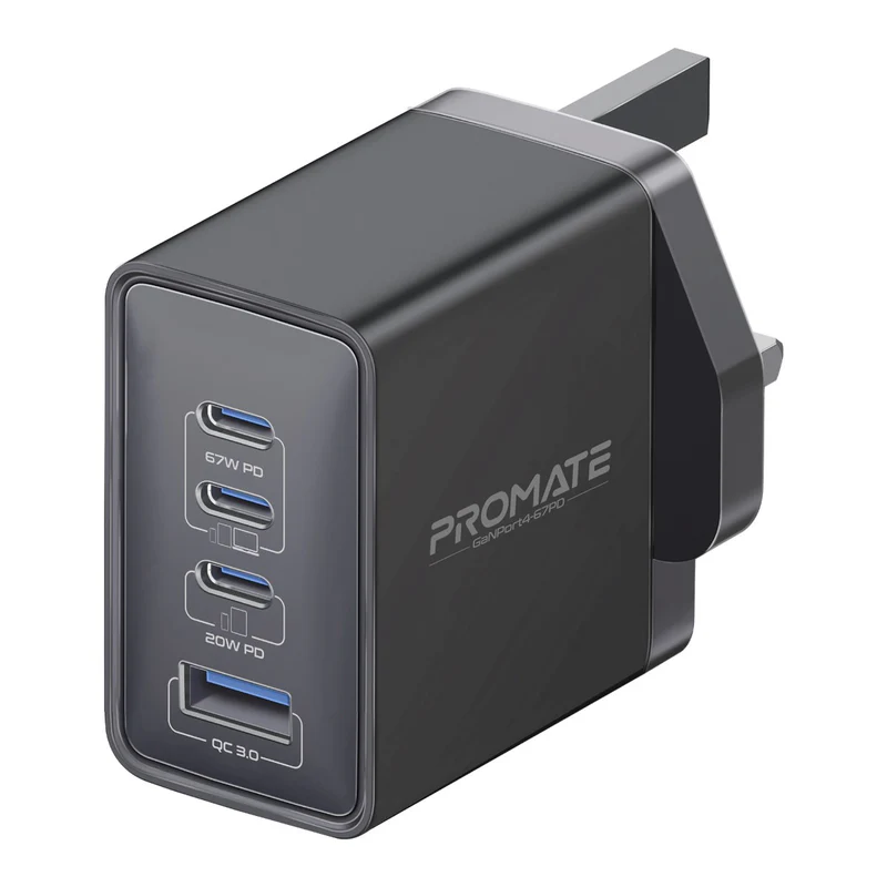 Promate Charging Adapter 67W PD GaNFast™  (Black)