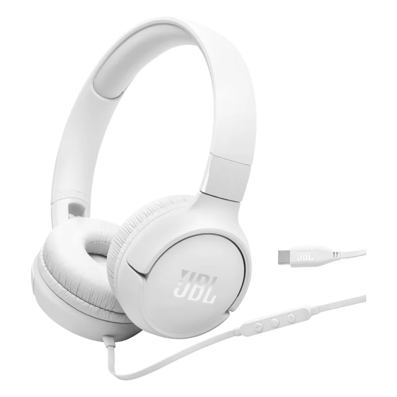 JBL Tune 520C USB-C Wired On-Ear Headphones (White)