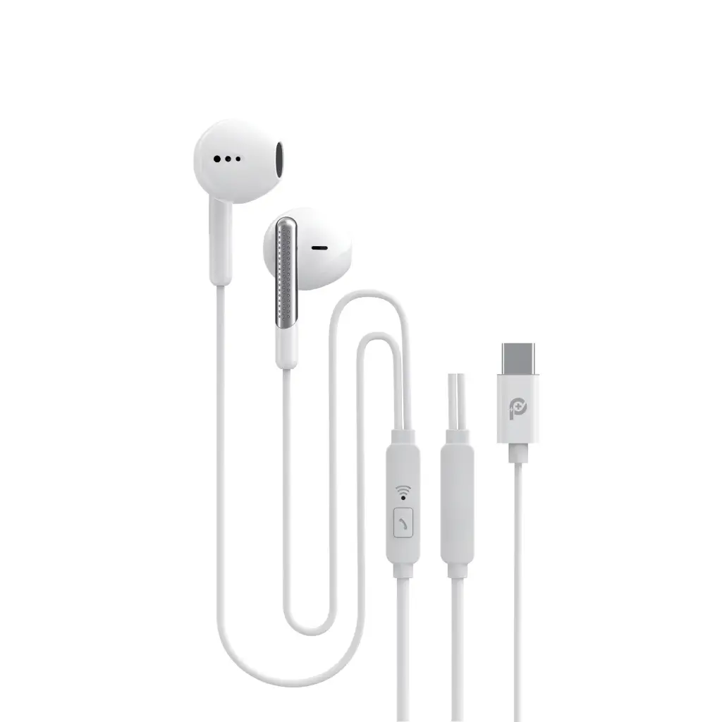 (لون أبيض)  تايب سي  سماعة سلكية بمنفذ Powero+ Pulse Lite