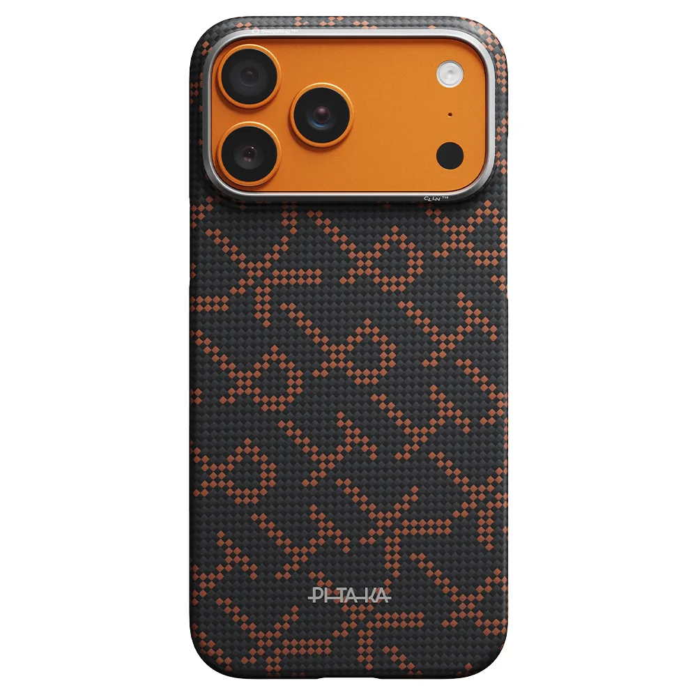 PITAKA Monogram Edge Case for iPhone 17 Pro（Leaping - Black/orange）