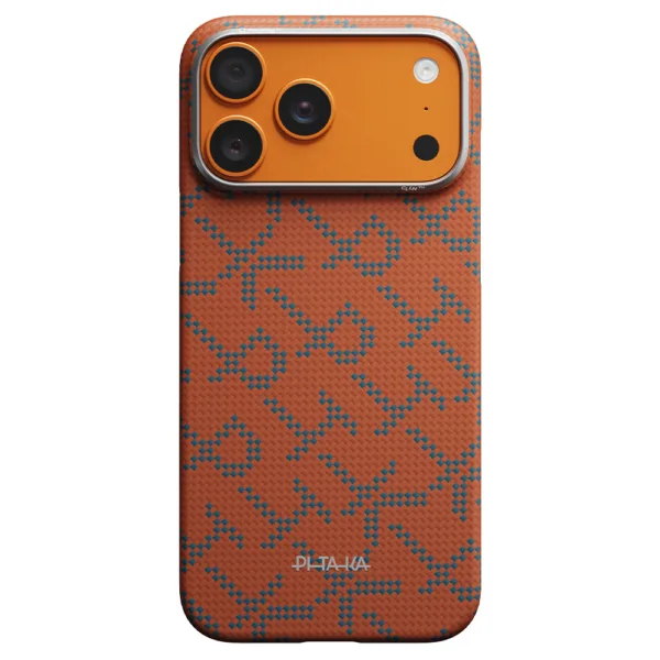  (Leaping - برتقالي/أزرق)  PITAKA Monogram Edge لهاتف iPhone 17 Pro Max كفر