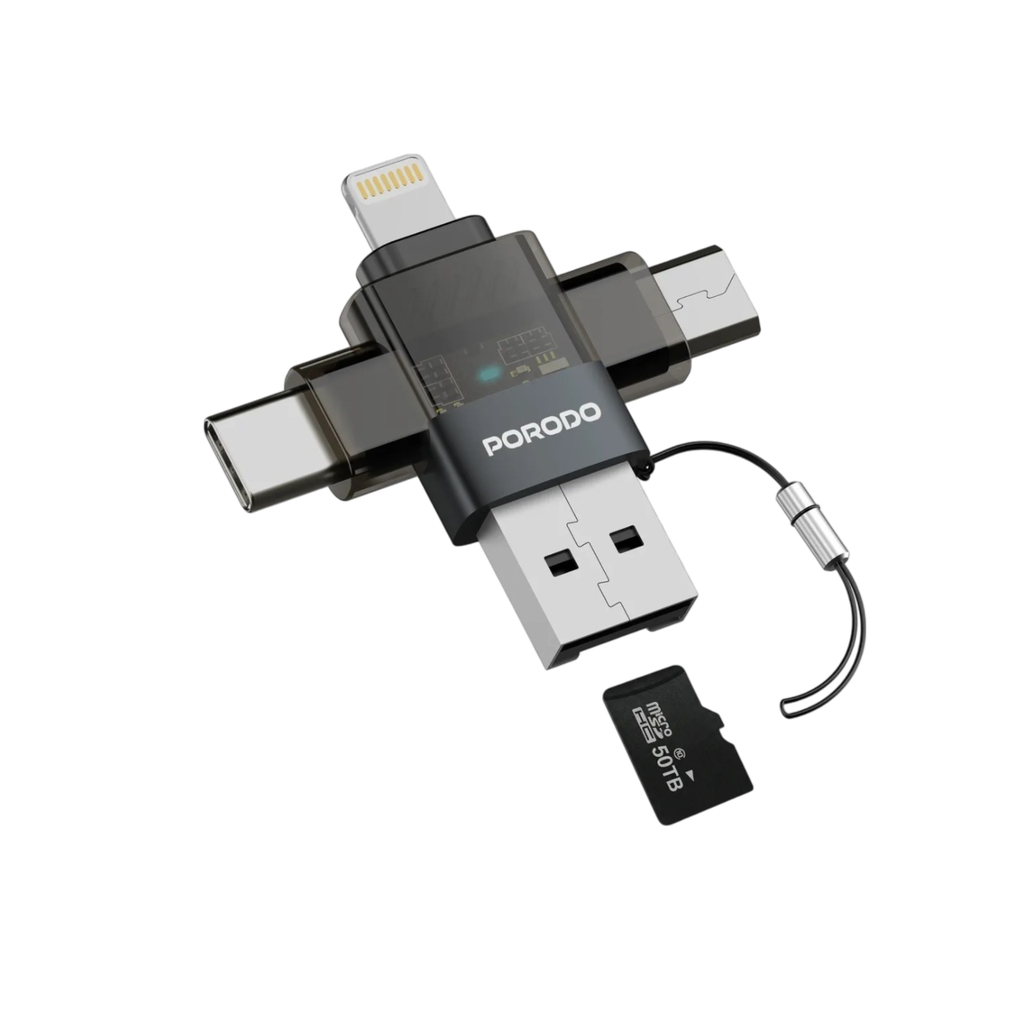 Porodo MINILINK Transparent 3-in-1 OTG Adapter (Gray)