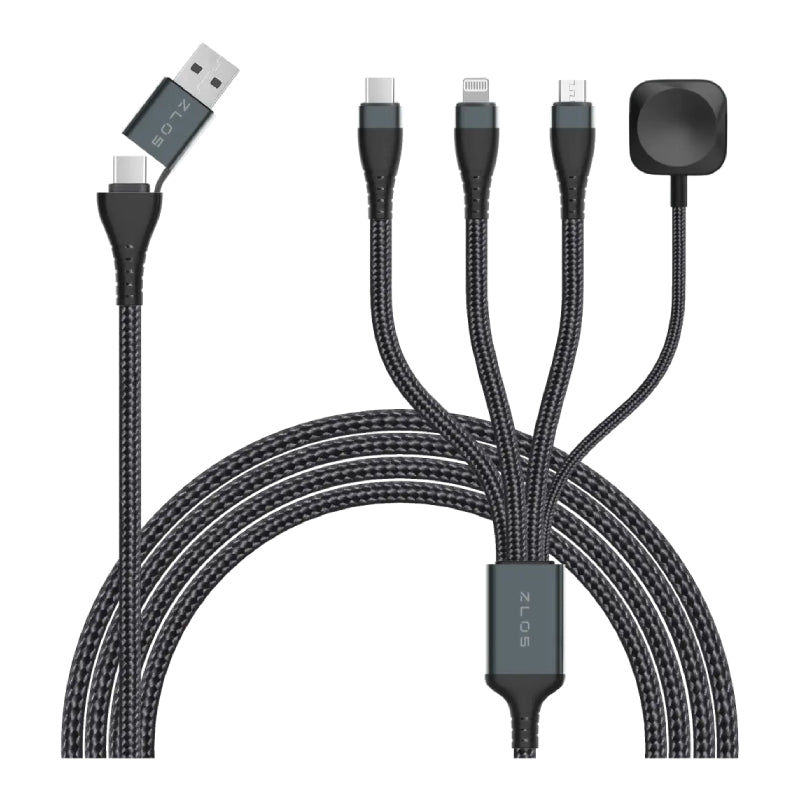 ZLOS  4-in-2 Braided Multi Charging Data Cable (C+A) to (C+L+Micro+Watch) 3M