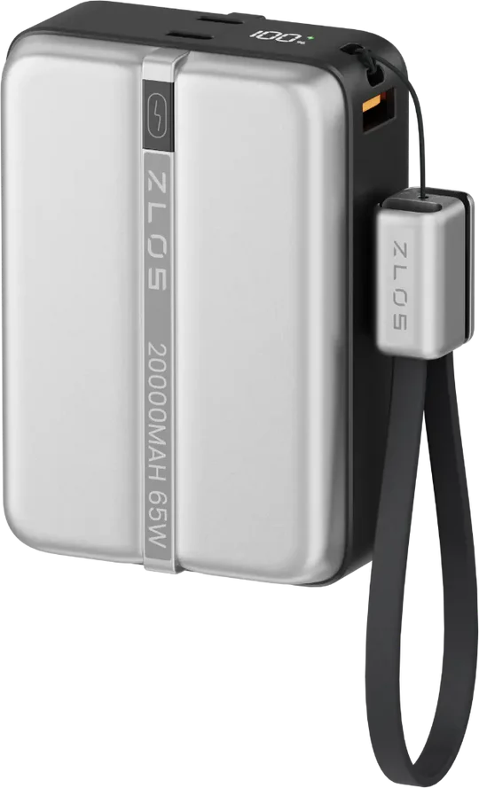 ZLOS 20000mAh Power Bank 65W with Lanyard Integrated Cable