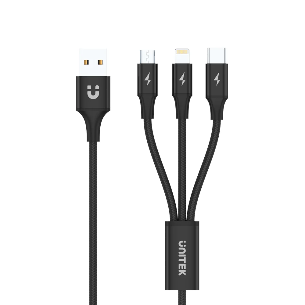 Phone Planet Braided Cable 3-in-1 USB-A to Micro/Lightning/Type C (Gray)