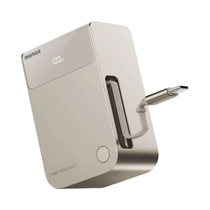 Momax 1-PAC Pass Mini+ 10000mAh 2 in 1 Battery Pack With Built-in Retractable Cable (Titanium)