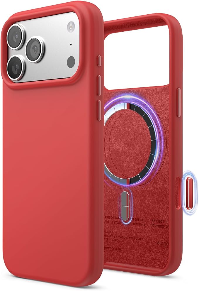 كفر Elago مغناطيسي من السيليكون لهاتف iPhone 17 Pro Max/18 Pro Max (أحمر)