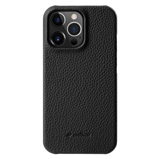 Melkco Back Snap Series Lai Chee Pattern Premium Leather Snap Case for iPhone 14 Pro Max (Black)