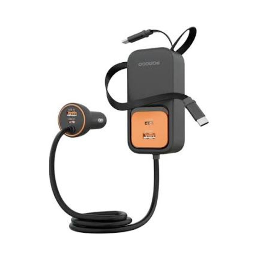 Porodo Enzo Multi-Port Car Charger Dual 70cm Retractable Cables (Black)