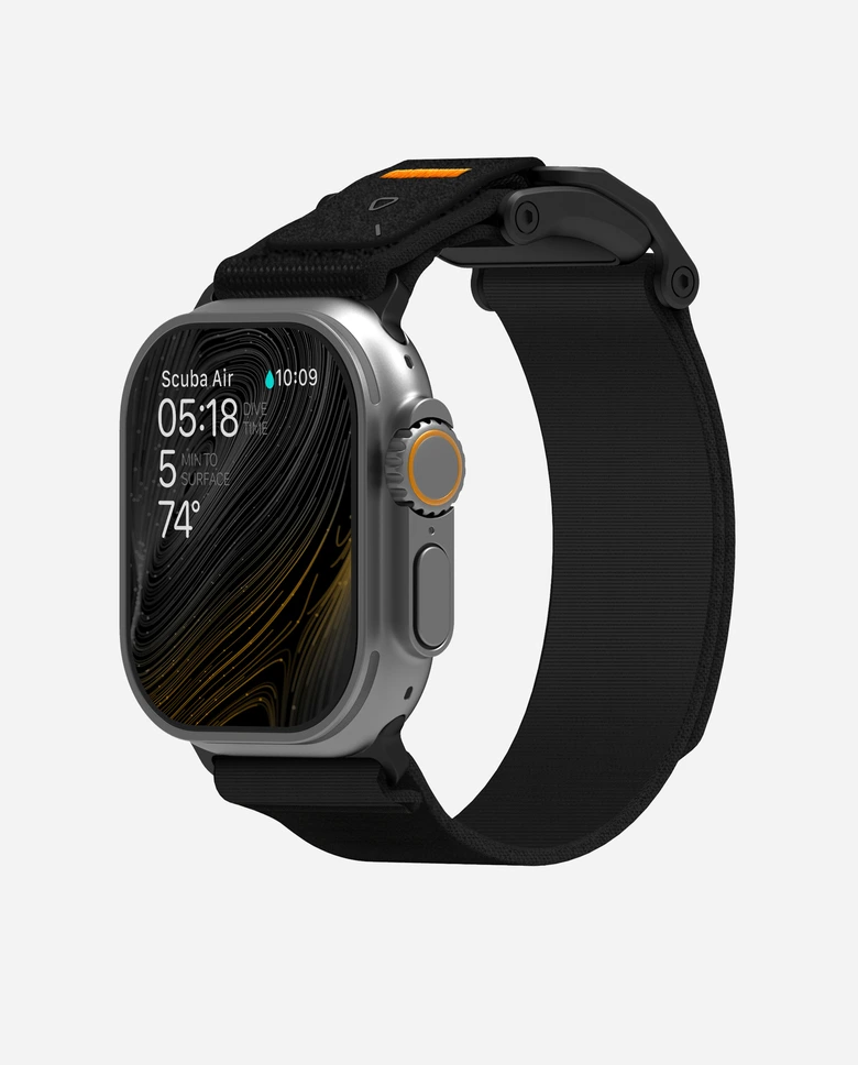 AULUMU Mag Buckle Band for Apple Watch - 3D Woven Herringbone with Letter M (Black Buckle + Black Strap)