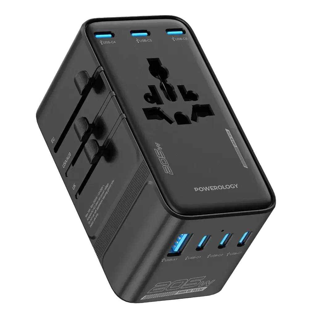 Powerology Spetrova GaN Multi-Port Universal Adapter (Black)