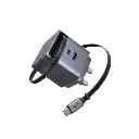 UGREEN 65W 2-Port GaN Fast Charger with Retractable Cable (Space Gray)