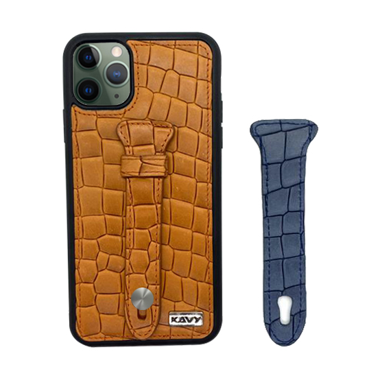 Kavy Leather Cover for iPhone 11 Pro Max with Finger Apt. Baby Aligro (Tobacco)
