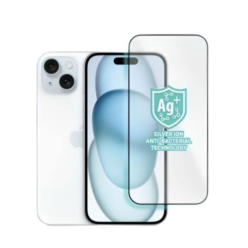 [IP2361-BDG-AB02] توري حماية شاشة كاملة مضادة للبكتيريا آيفون 15 / 14 برو (أسود)