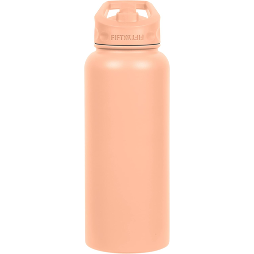 [V34000040] Fifty Fifty Vacuum Insulated Bottle Wide Mouth Straw Cap 1L (Peach)