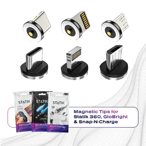 [PUP-0135] Statik Magnetic Tips for Magnetic Charge Cables 3-Pack lightning-USB C-Micro