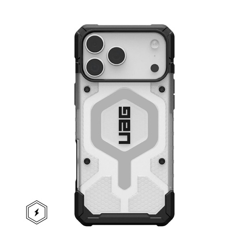 [114552114333] يو اي جي – غطاء آيفون 17 برو ماكس – شفاف جليدي / فضي