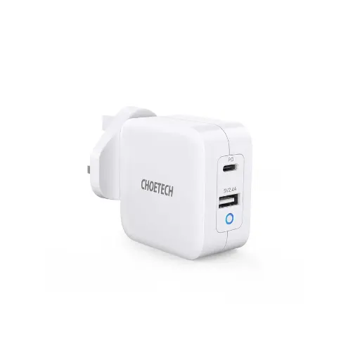 [PD8002-WH] Choetech 65W Dual USB-C Port Gan Charger + C-C Cable (White)