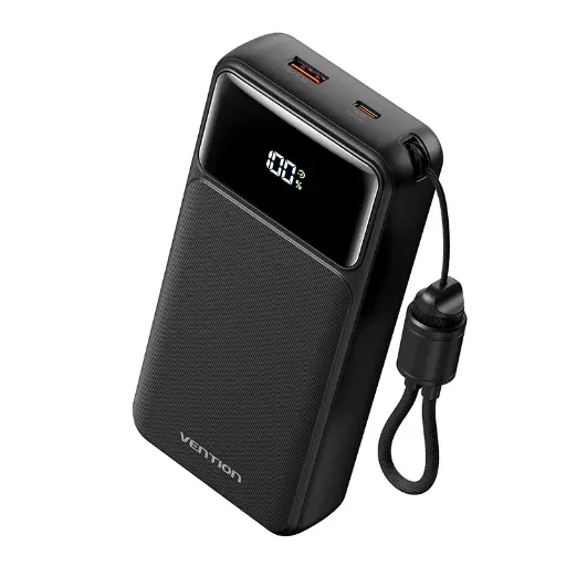 [FHPB0] Vention Power Bank 20000mAh with Built-in USB-C and Lightning Cables (Black)