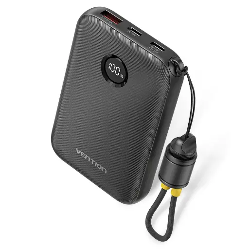 [FKAB0-C] Vention Power Bank 10000mAh with Built-in USB C-C (Black)