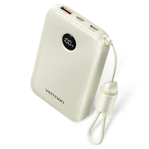 [FKAN0-C] Vention Power Bank 10000mAh with Built-in USB C-C (Beige)