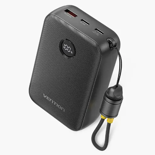 [FKBB0-C] Vention Power Bank 20000mAh with Built-in USB-C-C Cable (Black)
