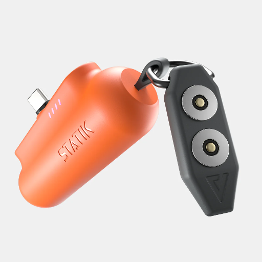 [PUP-0373-ORG-V3] Statik Snap-N-Charge Power Bank Universal USB-C, Lightning & Micro USB Magnetic Tips V3 3200mAh (Orange)