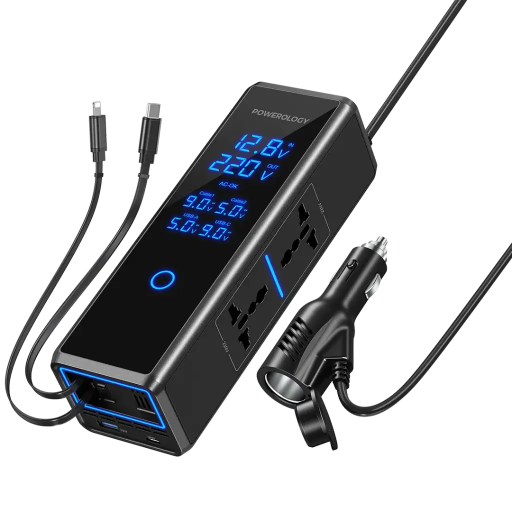 [PWCPI300WBK] Powerology 300W  | x2 AC Socket Car Power Inverter (Black)