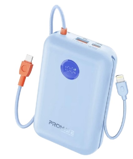 [PowerPod-30.Blue] Promate 35W SuperSpeed™  with Built-In USB-C & Lightning Cable Power Bank 30000mAh (Blue) 