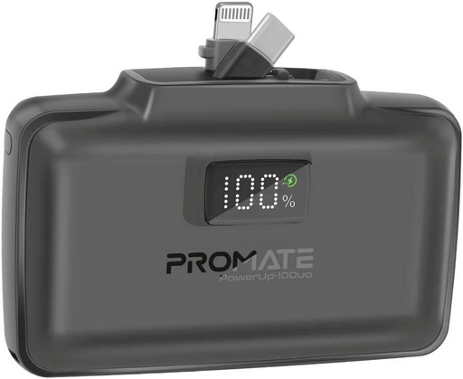 [PowerUp-Trio.Black] Promate Dual Folding USB-C  &  Lightning with Apple Watch Charge Power Bank 5000mAh (Black)