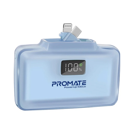 [POWERUP-10DUO.Blue] Promate Dual Folding USB-C & Lightning Power Bank 10000mAh (Blue)