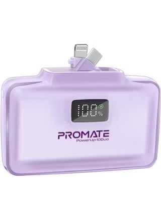 [POWERUP-10DUO.Purple] Promate Dual Folding USB-C & Lightning Power Bank 10000mAh (Purple)