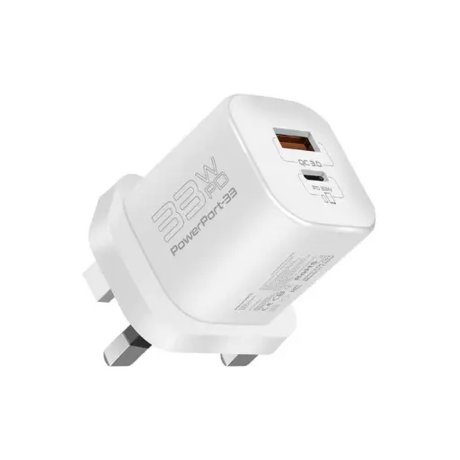 [PowerPort-33.White.UK] Promate Charging Adapter 33W PD GaNFast™ (White)